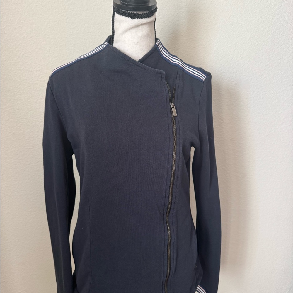 Stylish Navy Jacket with Striped Accents